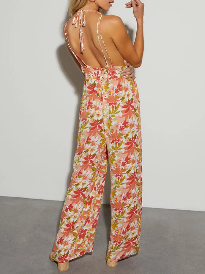 Jumpsuit in Rot/ Creme/ Grün