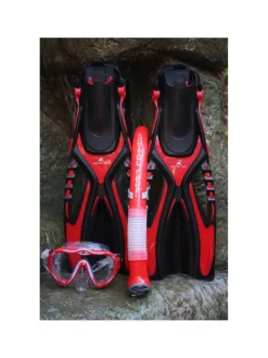 Kapitol Reef 3-teiliges Taucherset Flossen Maske Schnorchel Profiqualität rot
