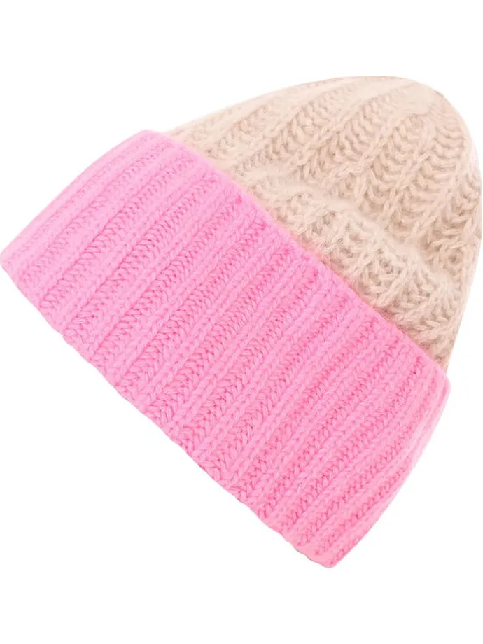 Kaschmir-Mütze in Beige/ Rosa