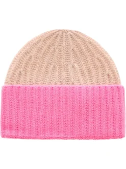 Kaschmir-Mütze in Beige/ Rosa