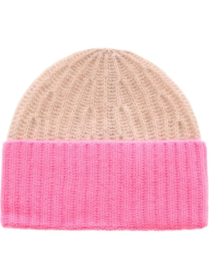 Kaschmir-Mütze in Beige/ Rosa