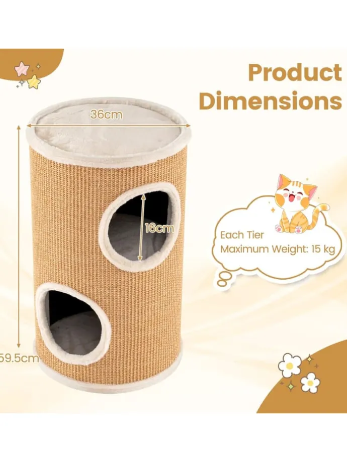 Katzenbaum Kratztonne Ø 36 cm 59,5 cm hoch in Braun