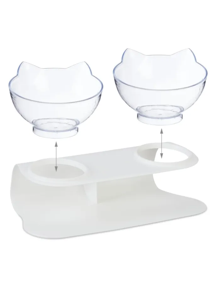 Katzen-Doppelnapf in Weiß/ Transparent - (B)27,5 x (H)16 x (T)13,5 cm