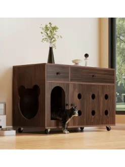 Katzenkloschrank mit abnehmbare Sandablassplatte in Nussbaumfarbe - 100×45×66cm