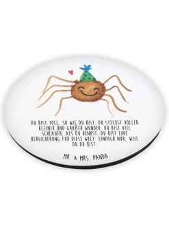 Kühlschrankmagnet Spinne Agathe Party mit Spruch in Weiß