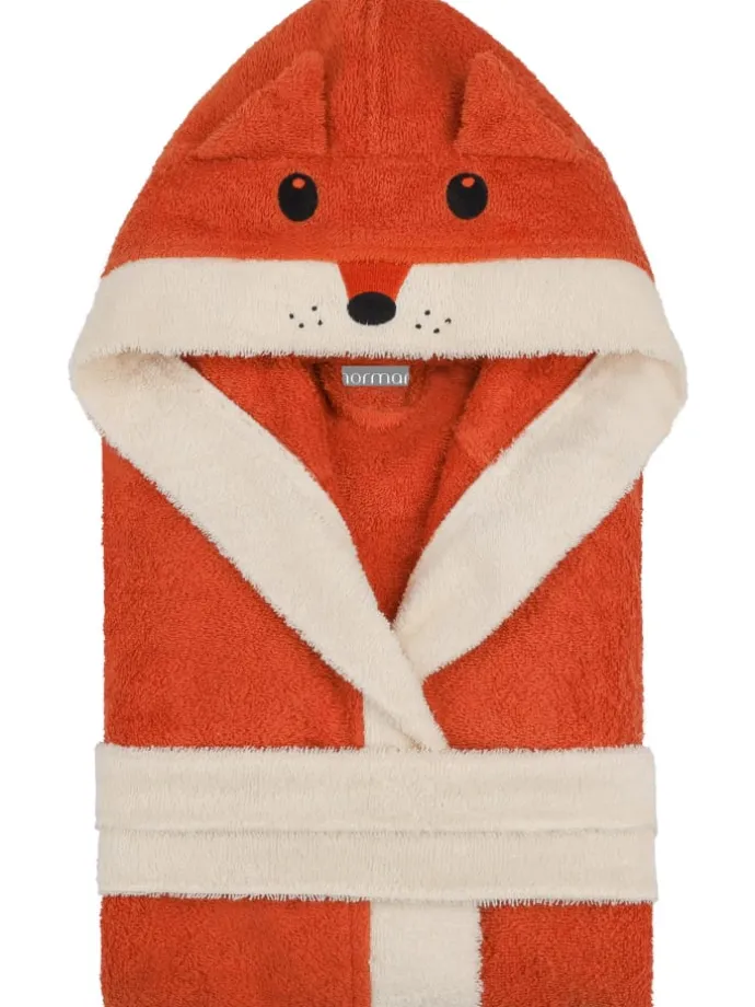 Kinder Bademantel aus Bio-Baumwolle Malia in Orange / Fuchs