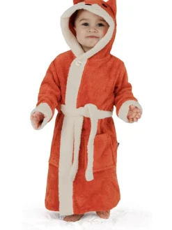 Kinder Bademantel aus Bio-Baumwolle Malia in Orange / Fuchs
