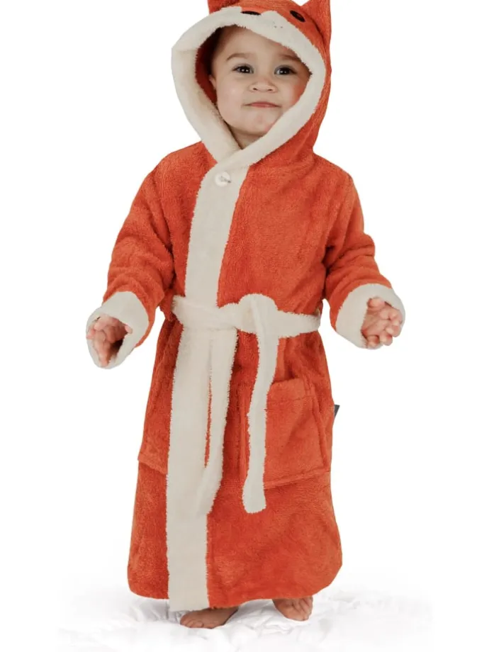 Kinder Bademantel aus Bio-Baumwolle Malia in Orange / Fuchs
