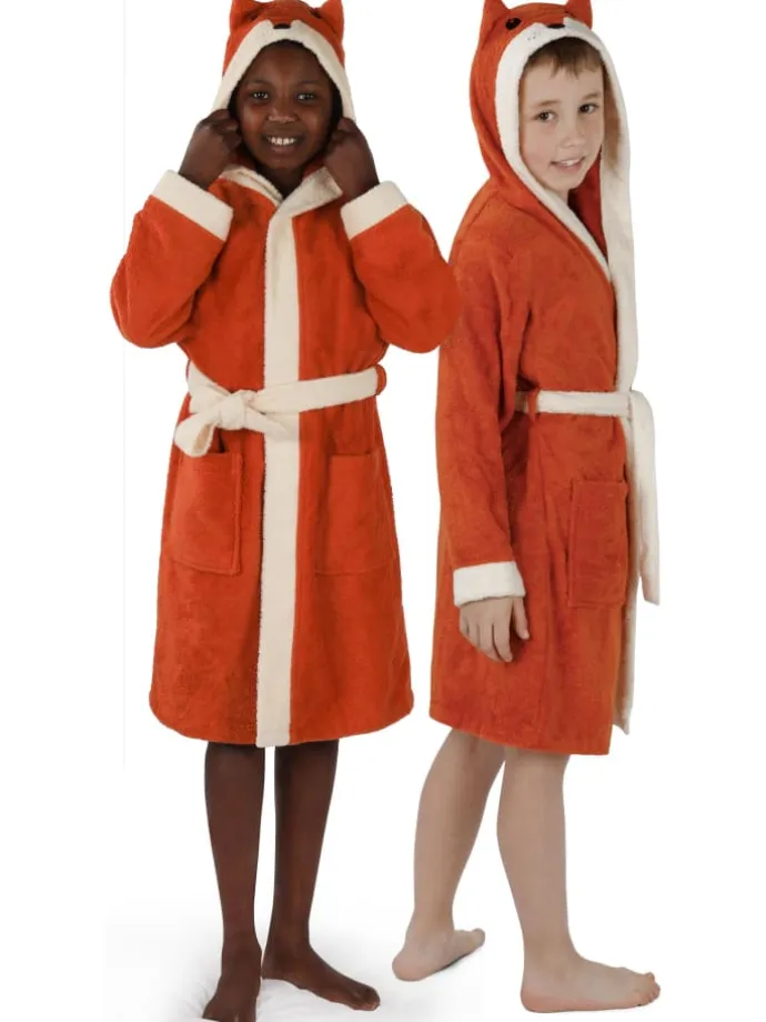Kinder Bademantel aus Bio-Baumwolle Malia in Orange / Fuchs