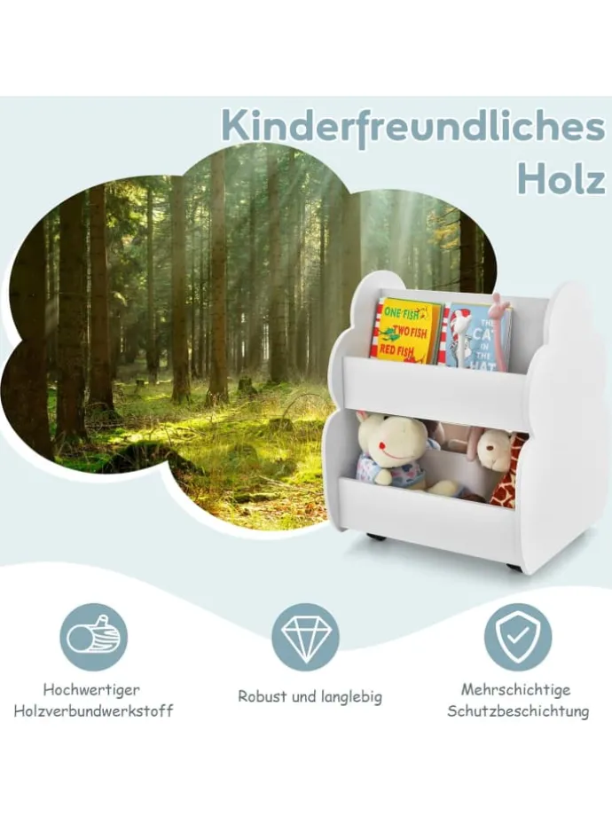 Kinder Bücherregal auf Rollen in Weiß