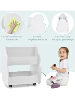 Kinder Bücherregal auf Rollen in Weiß
