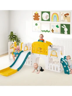 Kinder Rutsche mit Klettergerüst & Schaukel in Gelb
