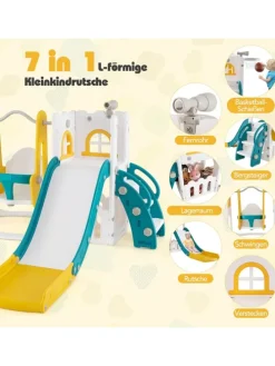 Kinder Rutsche mit Klettergerüst & Schaukel in Gelb