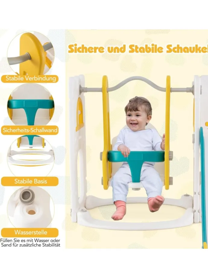 Kinder Rutsche mit Klettergerüst & Schaukel in Gelb