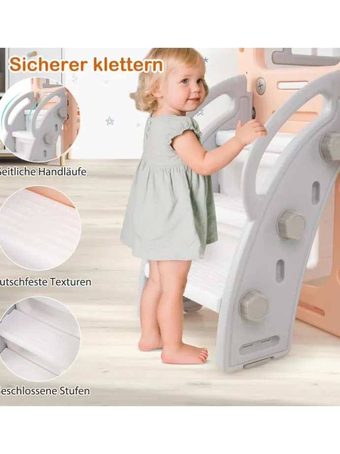 Kinder Rutsche mit Klettergerüst & Schaukel in Grau