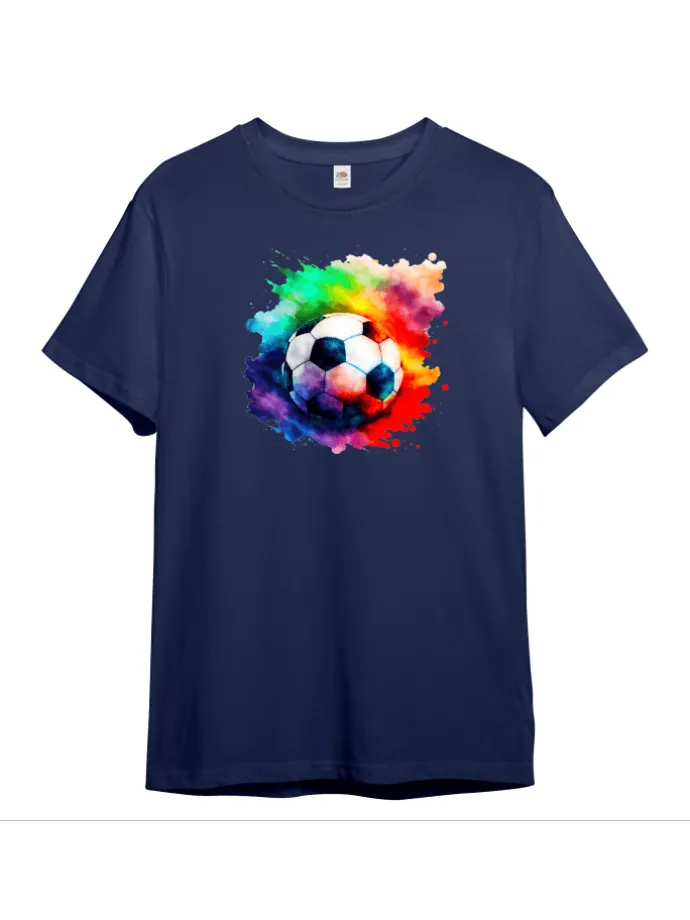 Kinder T-Shirt, Bunter Fußball in Navi-Blau
