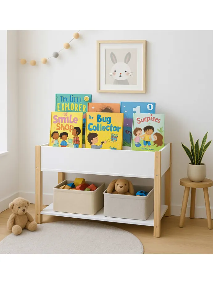 Kinderbücherregal in Weiß/ Natur – (B)80 x (H)44 x (T)40 cm