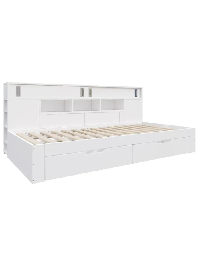 Kinderbett in Weiß mit Schubladen Regal und Bettkasten 90x200 cm ohne Matratze
