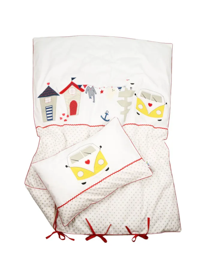 Kinderbettwäsche "STRANDHAUS & Co." in Maritim/Gelb - (L) 135 x (B) 100cm
