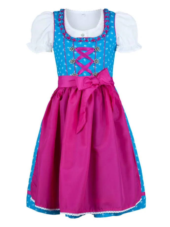Kinderdirndl 3-teilig Emilia in Türkis-Fuchsia