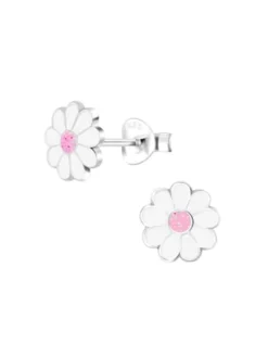 Kinderohrstecker BLUME rosa in 925 Sterling Silber, 2-tlg.