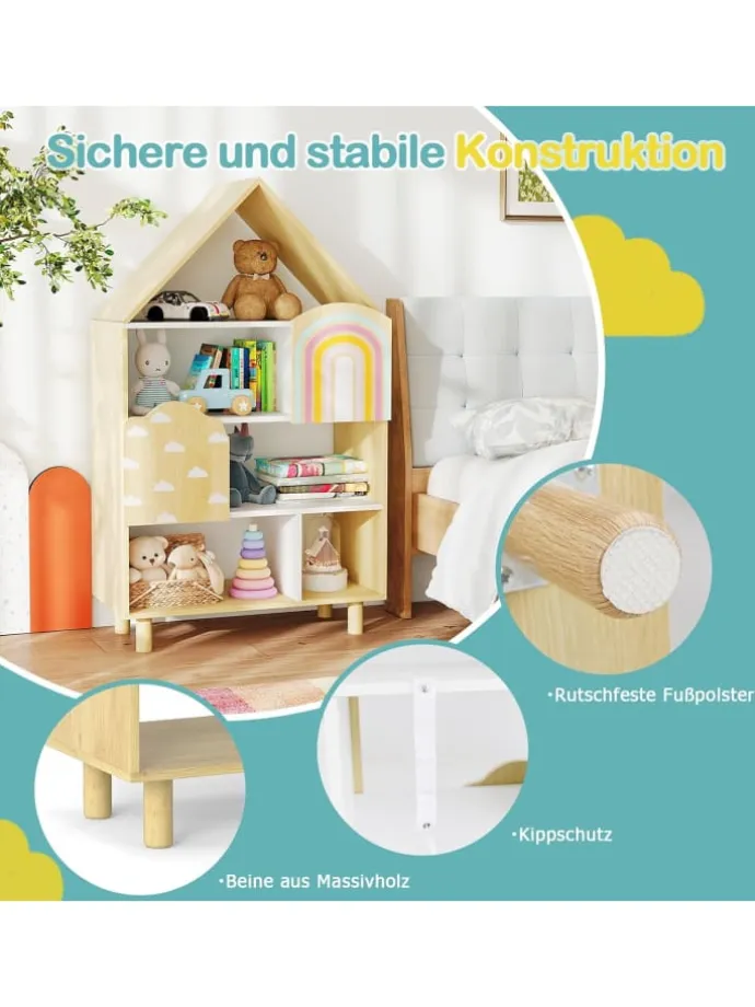 Kinderregal in Hausform in Hellbraun