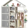 Kinderregal in Hausform mit Kleiderstange in Grau