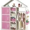 Kinderregal in Hausform mit Kleiderstange in Rosa