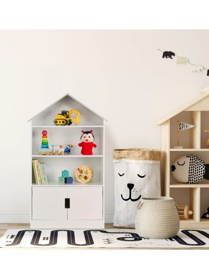 Kinderregal in Weiß/ Grau - (B)68 x (H)115 x (T)28 cm