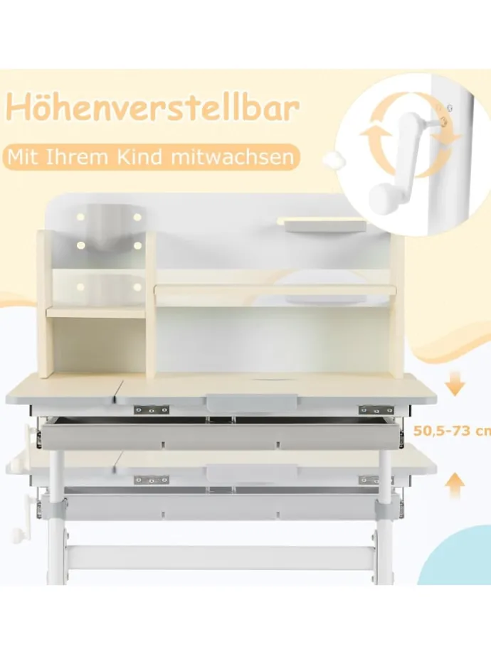 Kinderschreibtisch höhenverstellbar für 3-12 Jahre Kinder in Grau