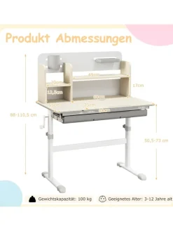 Kinderschreibtisch höhenverstellbar für 3-12 Jahre Kinder in Grau