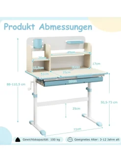 Kinderschreibtisch höhenverstellbar für 3-12 Jahre Kinder in Blau