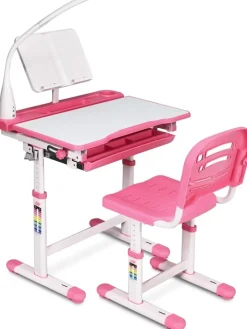 Kinderschreibtisch mit Lampe & Stuhl in Rosa