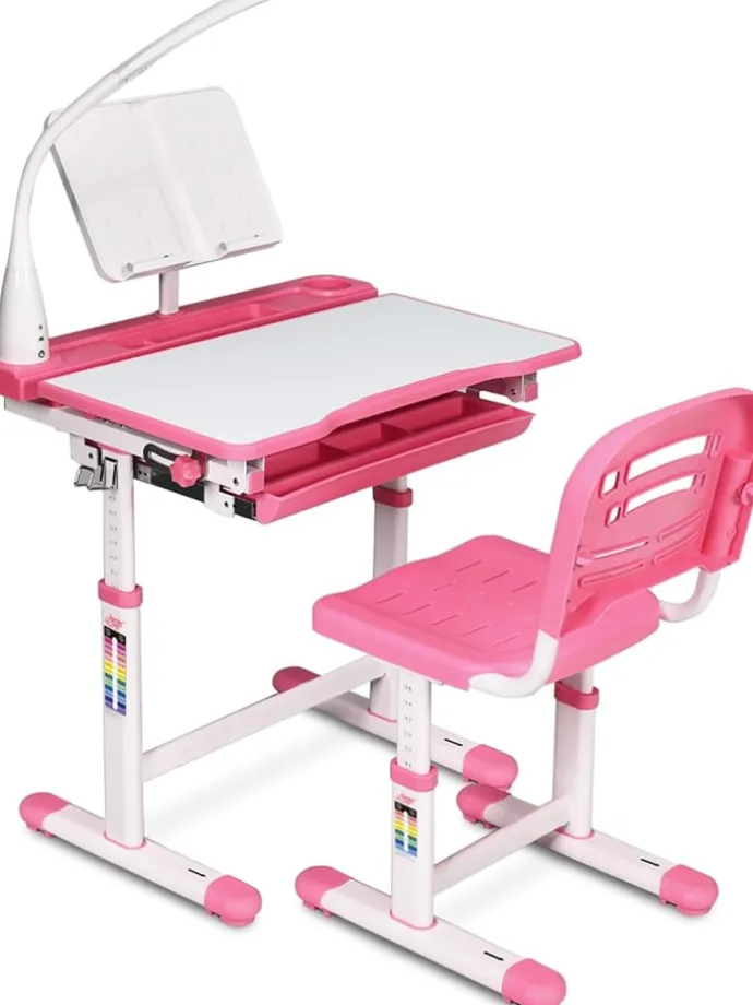 Kinderschreibtisch mit Lampe & Stuhl in Rosa