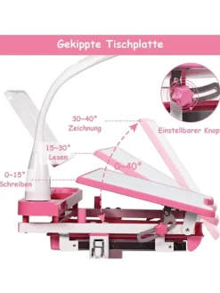 Kinderschreibtisch mit Lampe & Stuhl in Rosa
