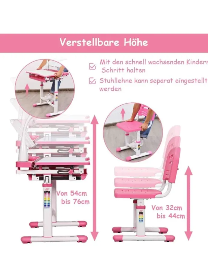 Kinderschreibtisch mit Lampe & Stuhl in Rosa