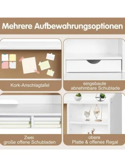 Kinderschreibtisch Set mit Pinnwand in Weiß