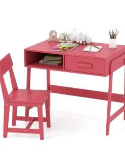 Kinderschreibtisch Set mit Stuhl aus Holz ab 3 Jahren in Rosa