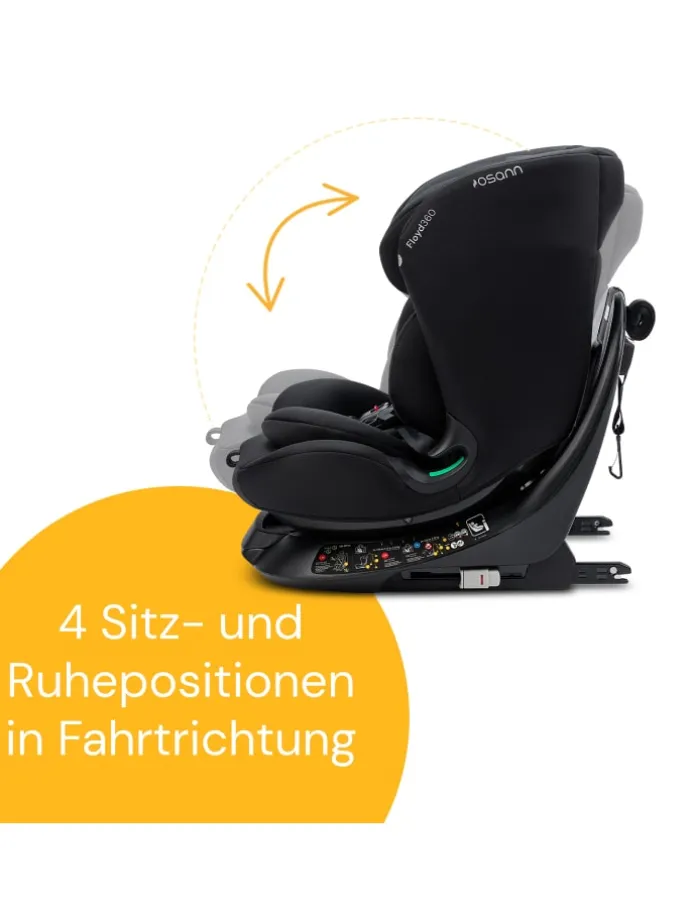 Kindersitz "Floyd360" All Black - 40 bis 150 cm, drehbar, rückwärts, vorwärts