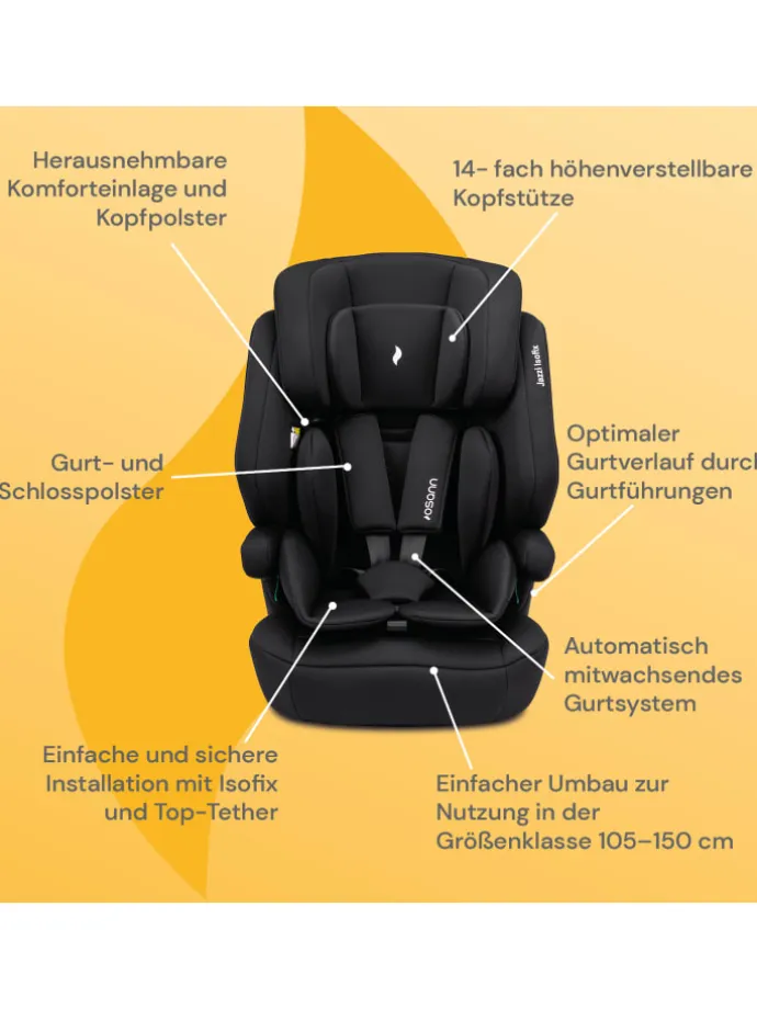 Kindersitz "Jazzi Isofix" Black - von 76-150 cm mit Isofix