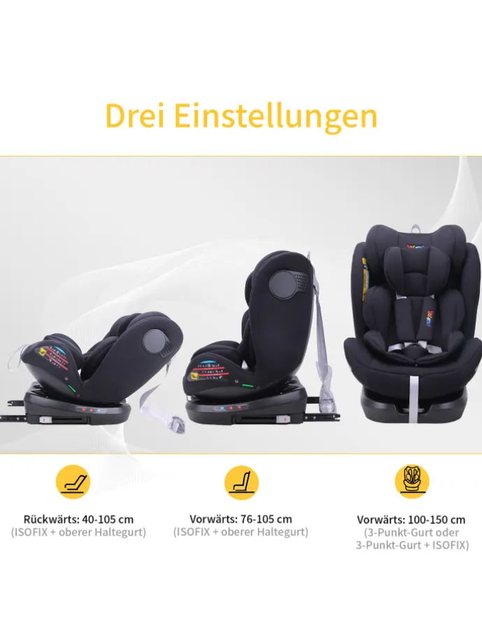 Kindersitzerhöhung Auto, ISOFIX, 100-150cm, ECE R44/04