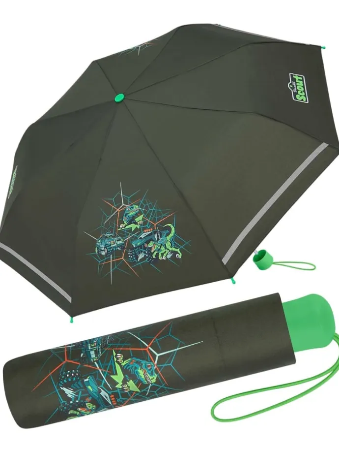 Kinder-Taschenschirm mit reflektierenden Streifen Regenschirm Dino Hunter