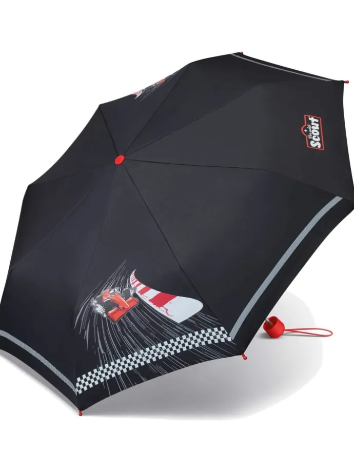 Kinder-Taschenschirm Regenschirm mit reflektierenden Streifen Red Racer schwarz