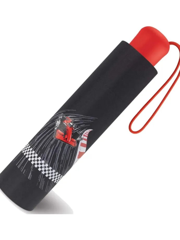 Kinder-Taschenschirm Regenschirm mit reflektierenden Streifen Red Racer schwarz
