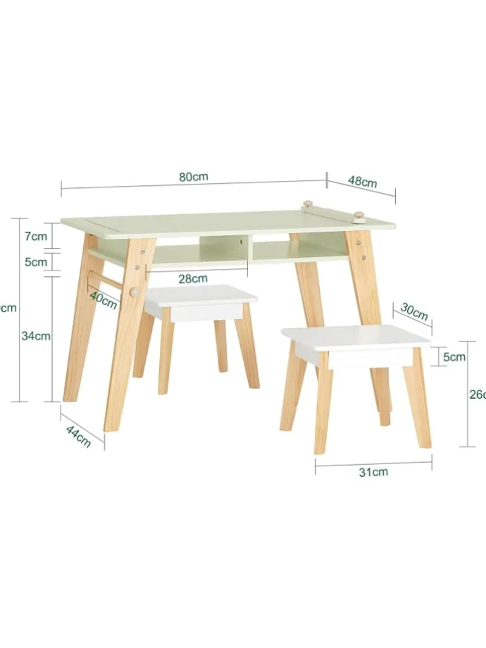 Kindertisch in Weiß und Grün - (B)80 x (H)50 x (T)44cm