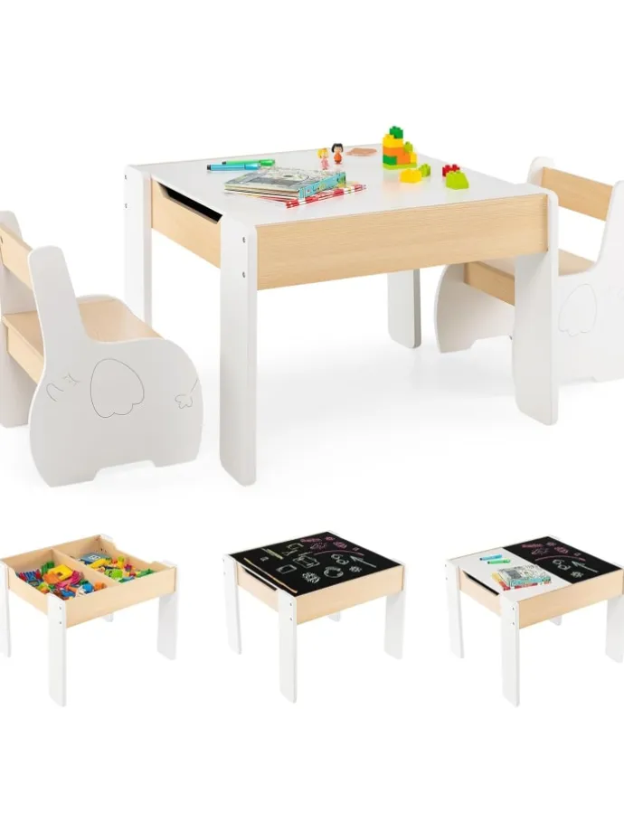 Kindertisch mit 2 Stühlen in Weiß