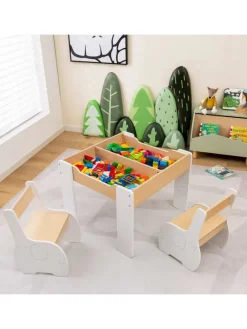 Kindertisch mit 2 Stühlen in Weiß
