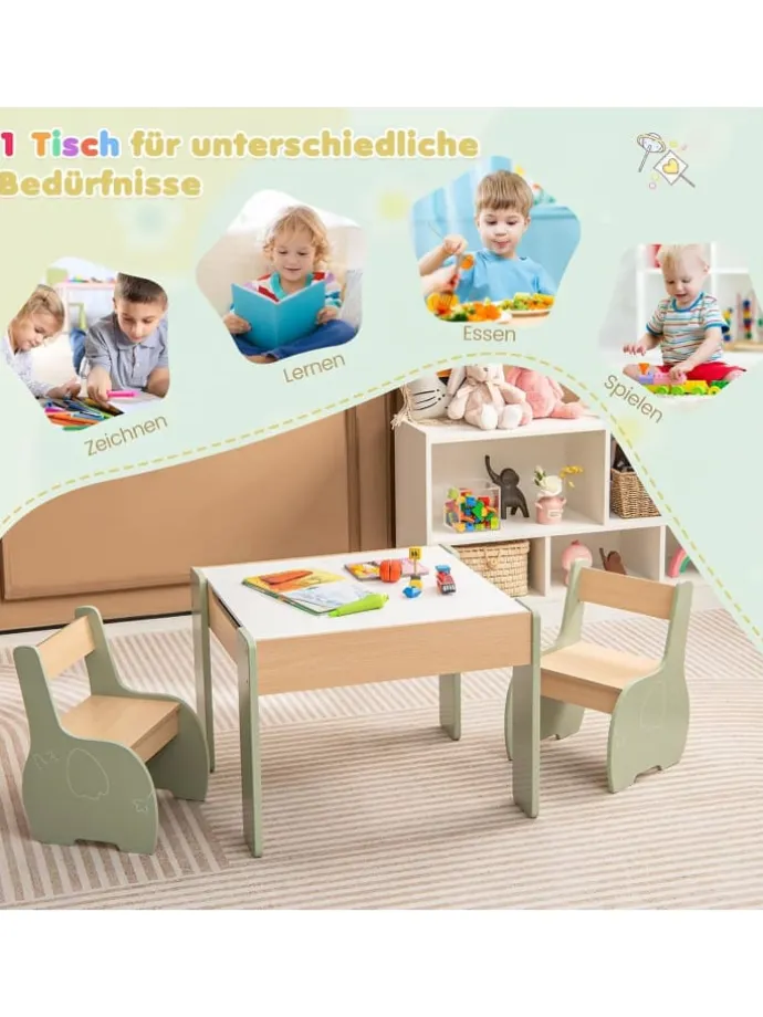 Kindertisch mit 2 Stühlen in Grün