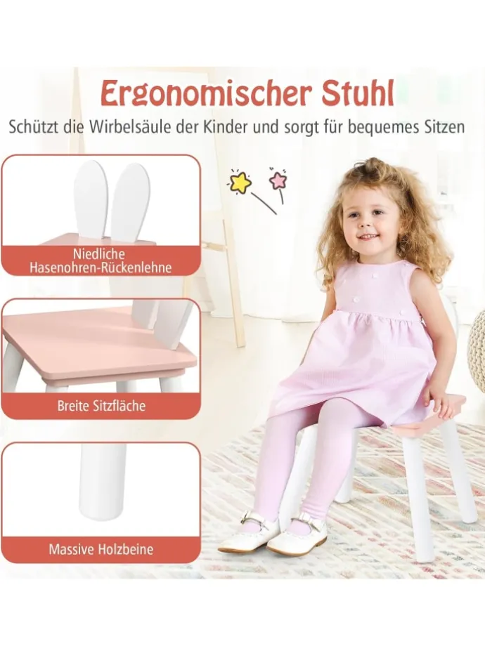 Kindertisch mit 2 Stühlen in Rosa