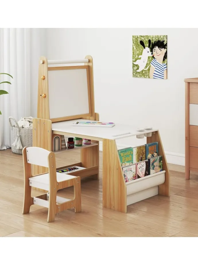 Kindertisch mit Stuhl & Staffelei in Hellbraun